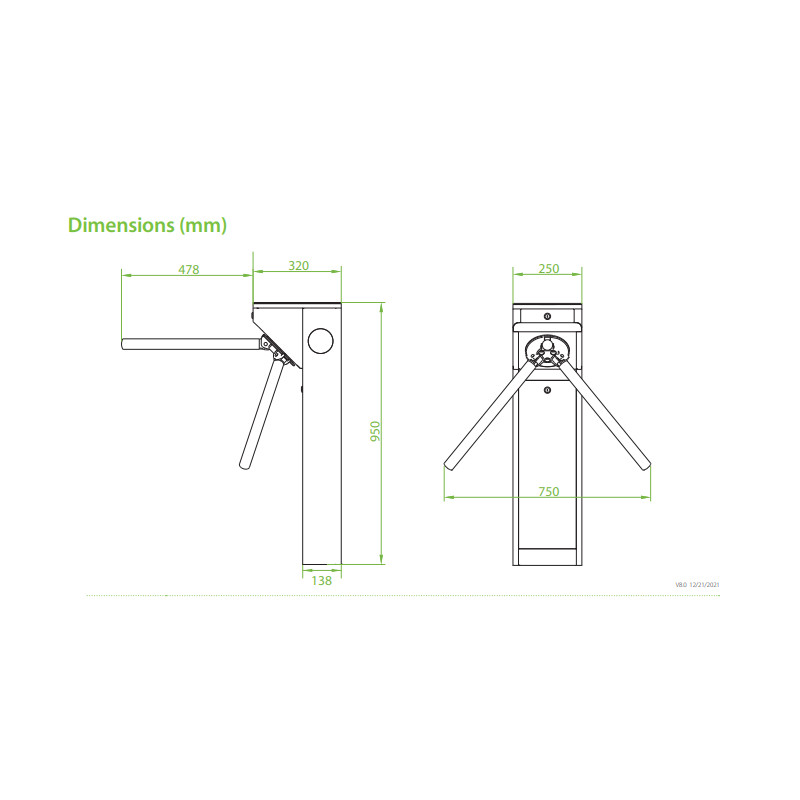 MTS1000 Tripod Turnstile - Acceso Seguro y Rápido con Brazo Retráctil y Control RFID para Entrada Eficiente zkteco - 3