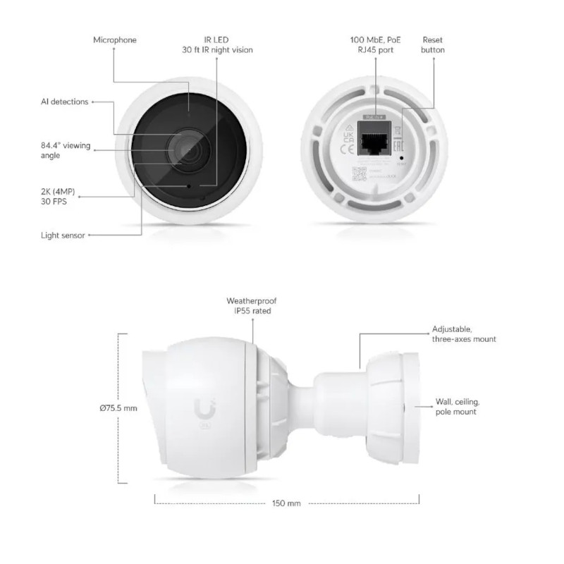 UVC-G5-Bullet: Cámara de Seguridad 5MP con Visión Nocturna, PoE y Montaje Versátil para UniFi Protect Ubiquiti - 4