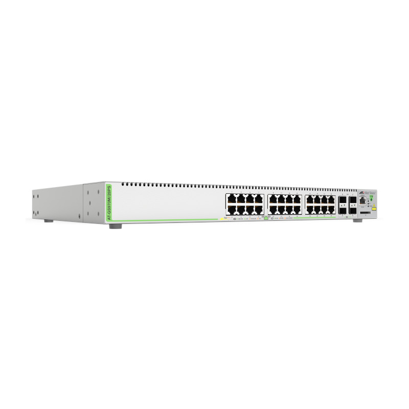 Switch Gestionable AT-GS970M/28PS-10: Potente Layer 3 Gigabit con 24 Puertos PoE+, 4 SFP y Alta Seguridad | CentroCOM Allied Tel