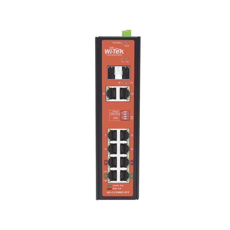 Wi-PS310GF-I V2 con 8 puertos PoE y 2 SFP combo – switch industrial, amplio rango de temperatura y protección avanzada WI-TEK - 