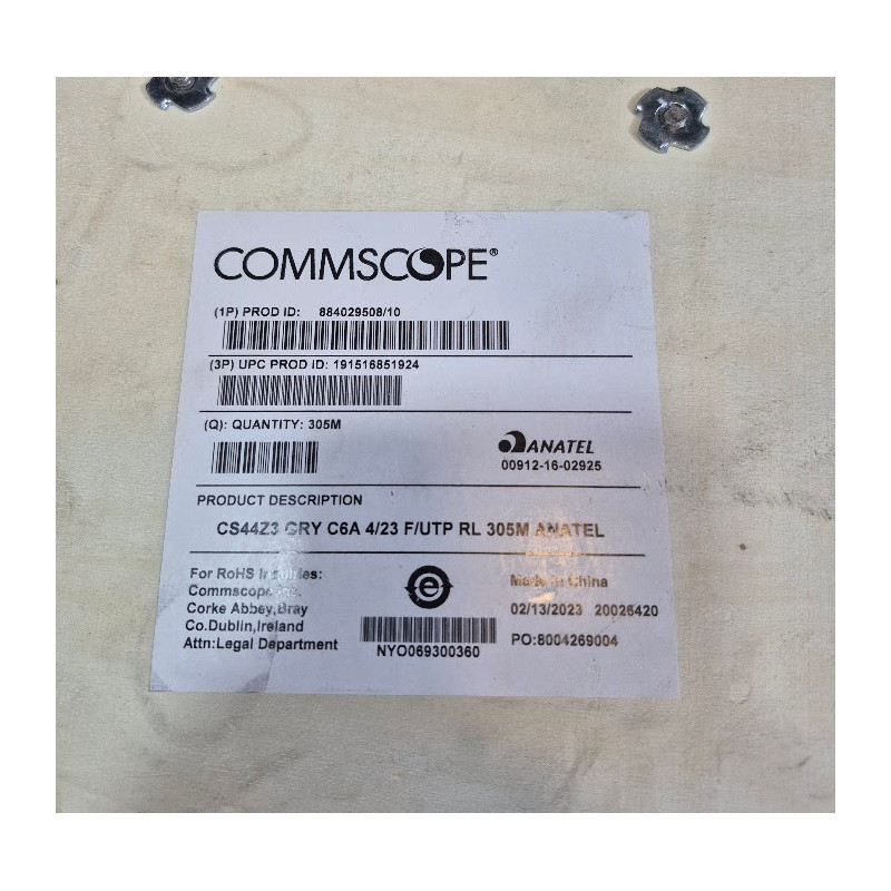 Cable CS44Z3 Categoría 6A, F/UTP, baja emisión de humo y libre de halógenos, cubierta gris, 4 pares - 305mts - 884029508/10 Comm