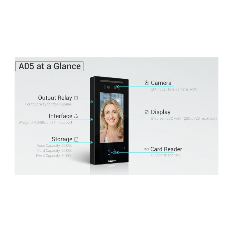 Akuvox A05C – Control de acceso facial, detección de máscara y temperatura, 20.000 caras AKUVOX - 2