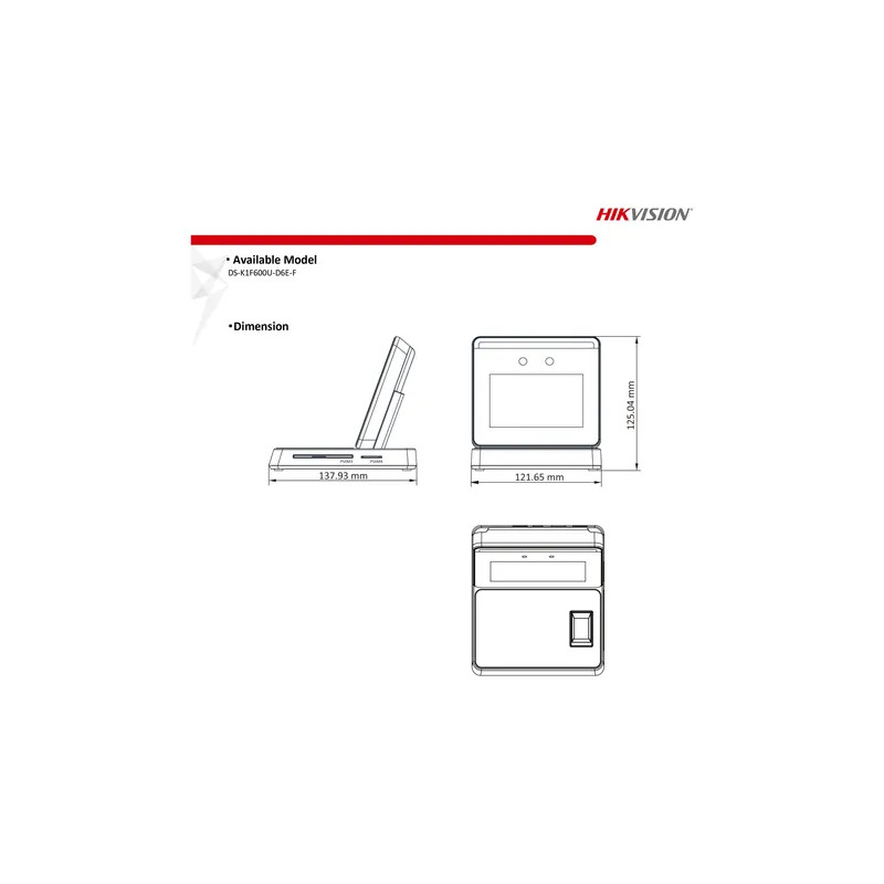 Estación de Registro para Control de Acceso y Asistencia – Facial, Huella, Tarjeta – DS-K1F600U-D6E-F Hikvision - 1