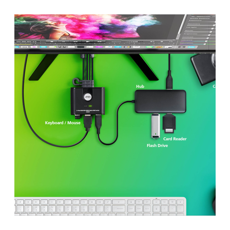Cambio rápido entre dos computadoras en escritorio – 2 puertos USB y HDMI Full HD – ATEN – CS22HF Aten - 3