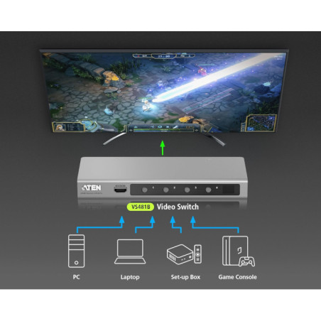 Conmutar hasta cuatro fuentes HDMI en una pantalla – Soporte 4Kx2K Ultra HD – VanCryst – VS481B Aten - 2