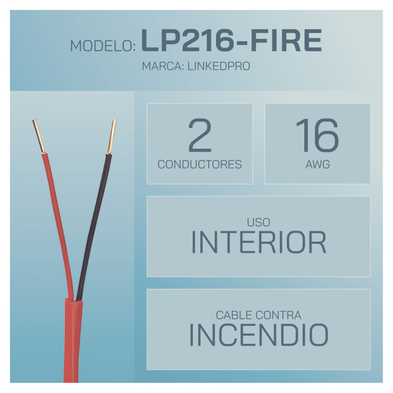 Cable para Sistemas de Alarma contra Incendios – Riser UL 1666 16 AWG 2 Hilos – Linkedpro – LP216FIRE  - 2