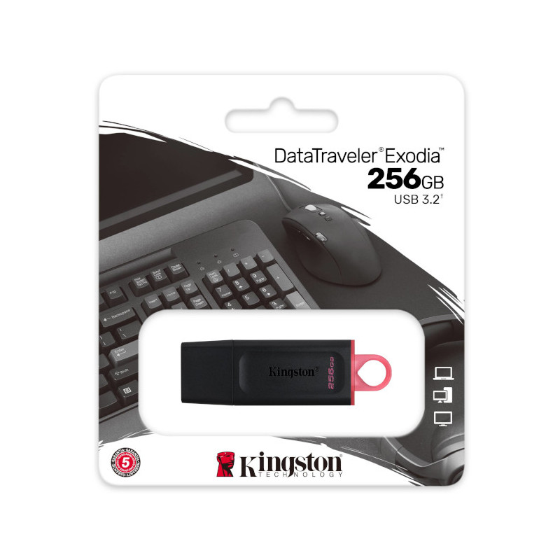 Almacenamiento Portátil – 256GB USB 3.2 Gen 1 con Tapa y Llavero – Kingston – DataTraveler Exodia Kingston - 1
