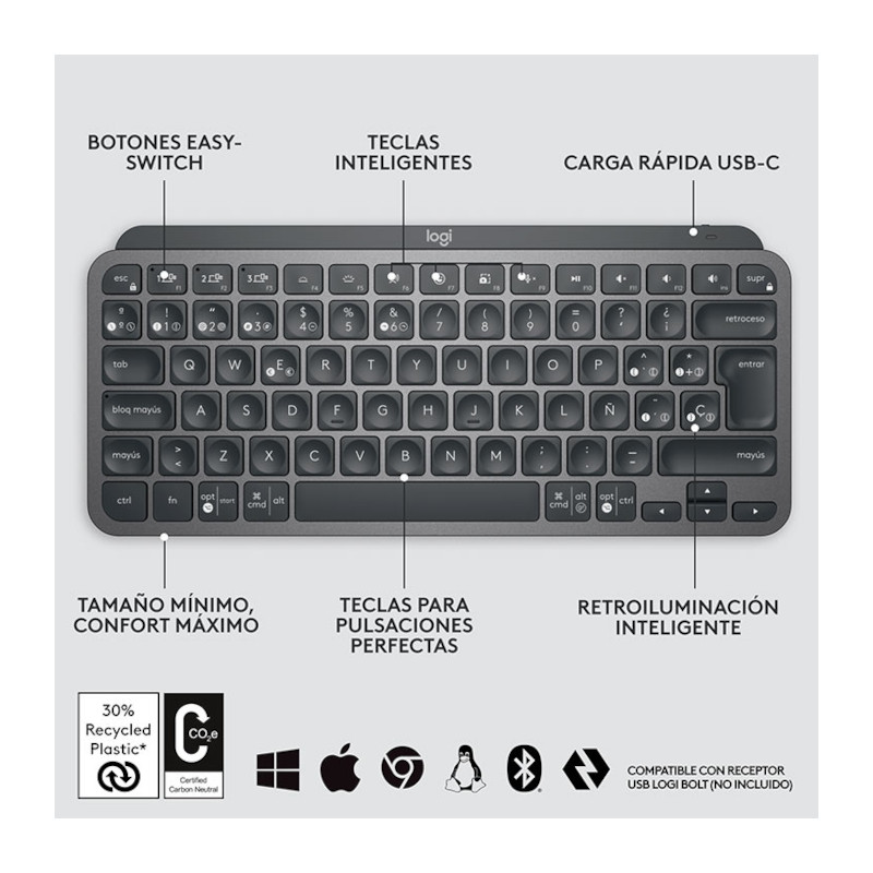 eclado inalámbrico para profesionales y creativos – Compacto, Retroiluminación Inteligente Logitech - 1