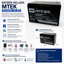 BATERIA SELLADA VRLA AGM MTEK 12V 12 Amp - MT12120HR