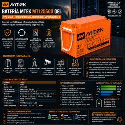 BATERIA SELLADA VRLA AGM 12V  55  AMP  GEL - MT12550G mtek - 1