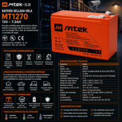 Batería Recargable para Sistemas de Respaldo y Ciclos – 12V 7.0Ah – Mtek-sa – MT1270 mtek - 1