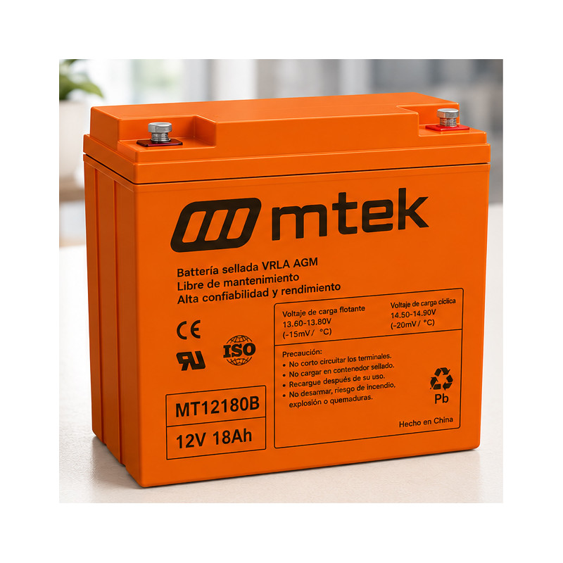 Batería para Sistemas UPS – 12V 18Ah Sellada VRLA AGM – mtek – MT12180B mtek - 1