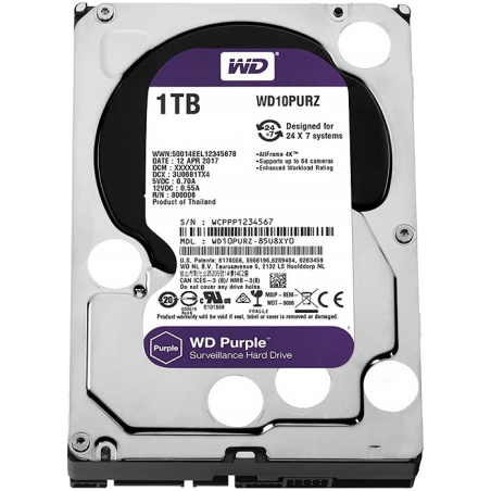 Disco Duro-Western Digital-Purple-1 TB-5400 RPM-Uso 24-7-Diseñado para la Videovigilancia - WD10PURZ Western Digital - 1