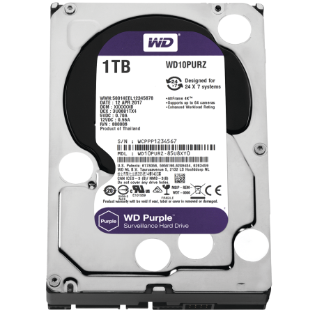 Disco Duro-Western Digital-Purple-1 TB-5400 RPM-Uso 24-7-Diseñado para la Videovigilancia - WD10PURZ Western Digital - 2