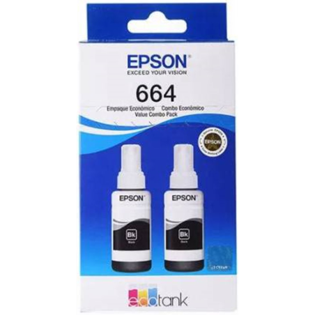 Pack de 2 Botellas de Tinta-Epson-Para Impresoras-Monocromática-Inyección de tinta-Color Negro-Nuevo-Original - T664120-DUAL Eps