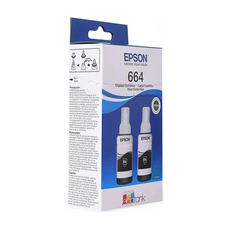 Pack de 2 Botellas de Tinta-Epson-Para Impresoras-Monocromática-Inyección de tinta-Color Negro-Nuevo-Original - T664120-DUAL Eps