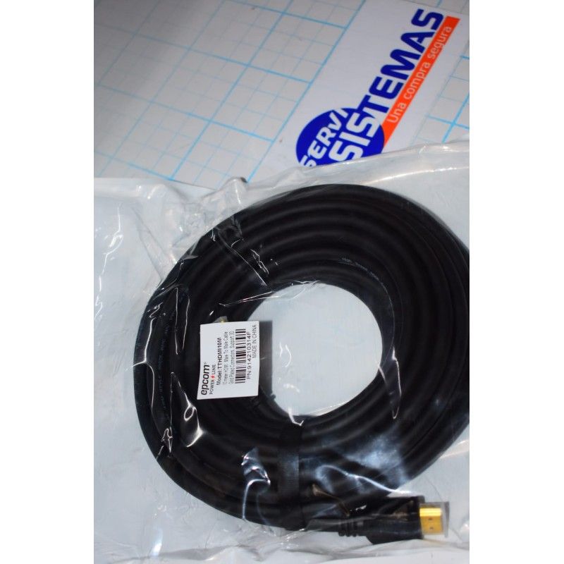 Cable HDMI-EPCOM-10 Metros-Resolución 4K-Blindado-Chapado en Oro-Negro-Soporta 3D - TTHDMI10M EPCOM POWERLINE - 4