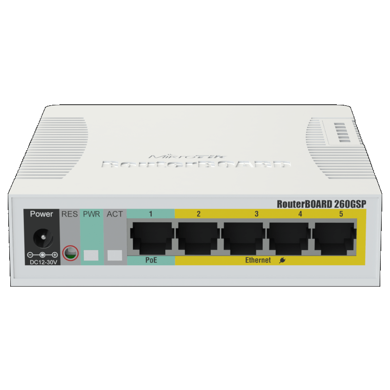 Switch-MIKROTIK-5 puertos-PoE pasivo-1in/4out-Gigabit Ethernet-1 SFP-128 KB - RB260GSP MIKROTIK - 1