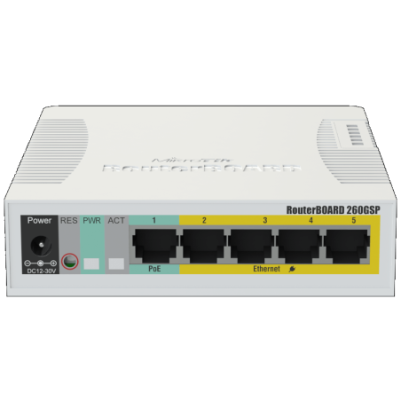 Switch-MIKROTIK-5 puertos-PoE pasivo-1in/4out-Gigabit Ethernet-1 SFP-128 KB - RB260GSP MIKROTIK - 1