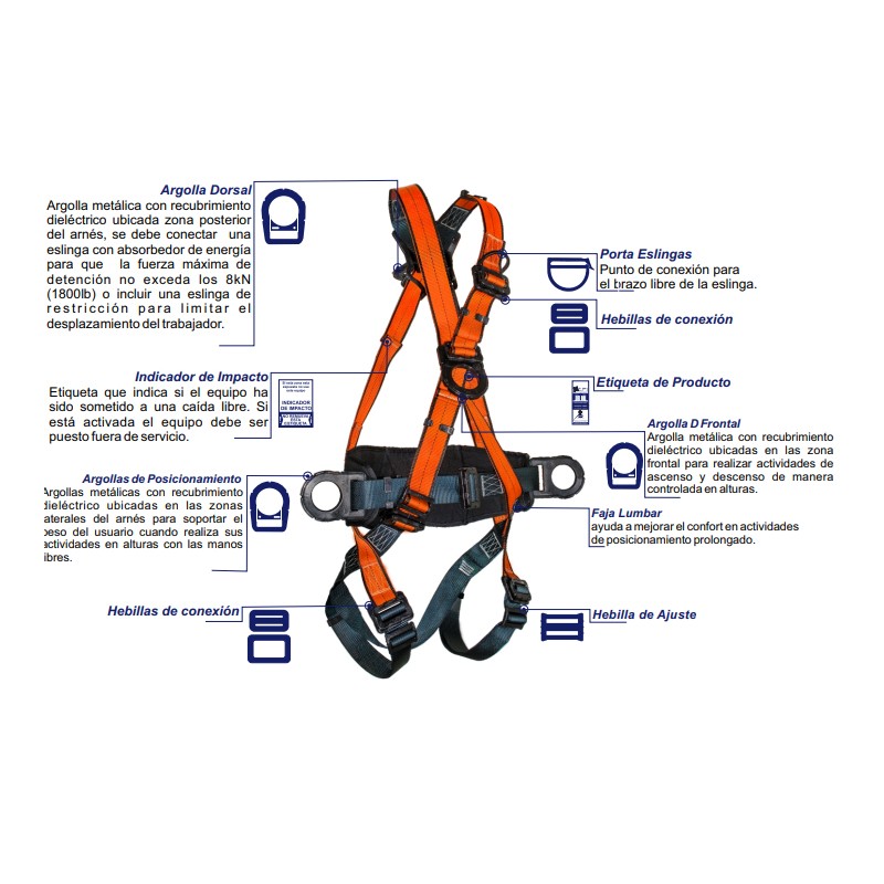 Arnés dieléctrico certificado de 4 argollas modelo en X con faja lumbar - PAX-DLF-P2 Epicali - 2