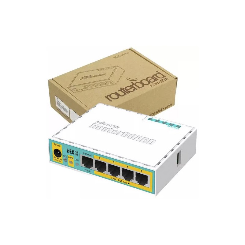 hEX PoE LITE - RouterBoard, 5 Puertos Fast Ethernet, 4 con PoE Pasivo - RB750UPR2 MIKROTIK - 2