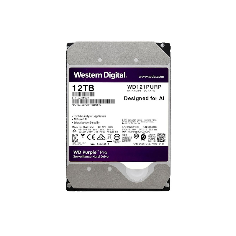 Disco duro-Western Digital-12TB-7200RPM-SATA III-Para Videovigilancia - WD121PURP  - 1