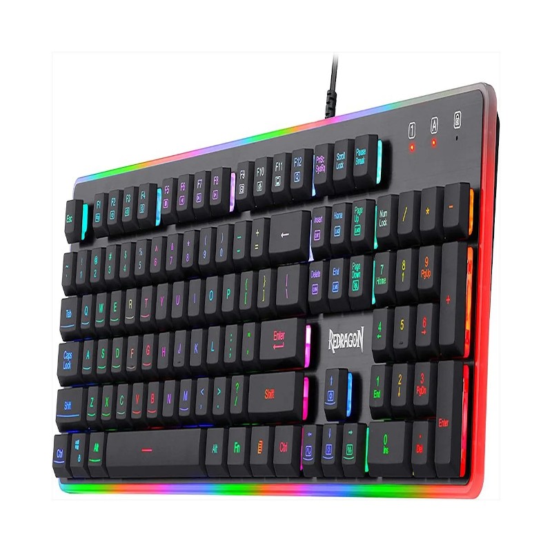 Teclado-Redragon-De Membrana-Cable de Goma reforzado Soporta 12 kg y 10000 flexiones-USB enchapado en oro - K509RGB-SP  - 2