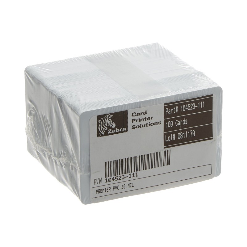 500 Tarjetas - Zebra - PVC - Color blanco (Solo plastico) - 104523-111 Zebra - 1