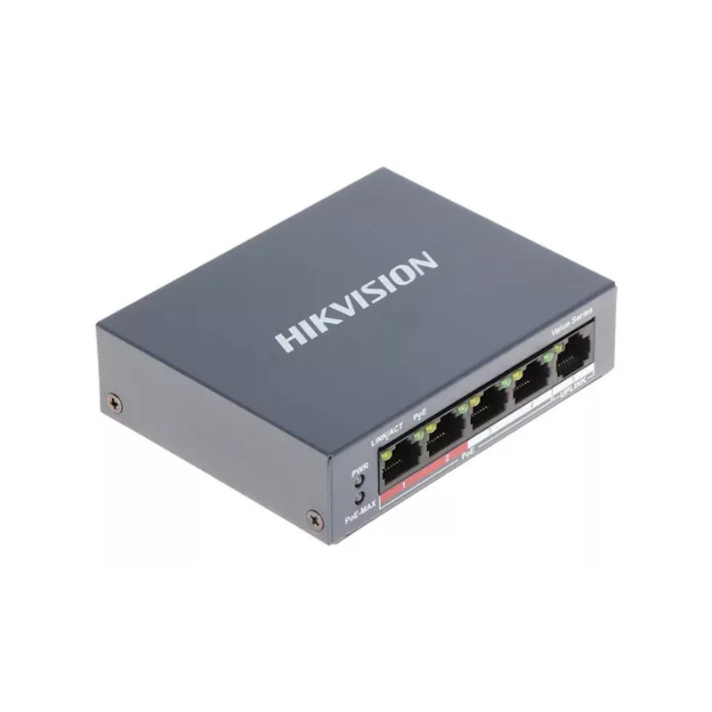 Switch 4 Puertos PoE+ de 10/100 Mbps y 1 Puerto Uplink de 10/100 Mbps - DS-3E0105P-E/M(B) Hikvision - 2