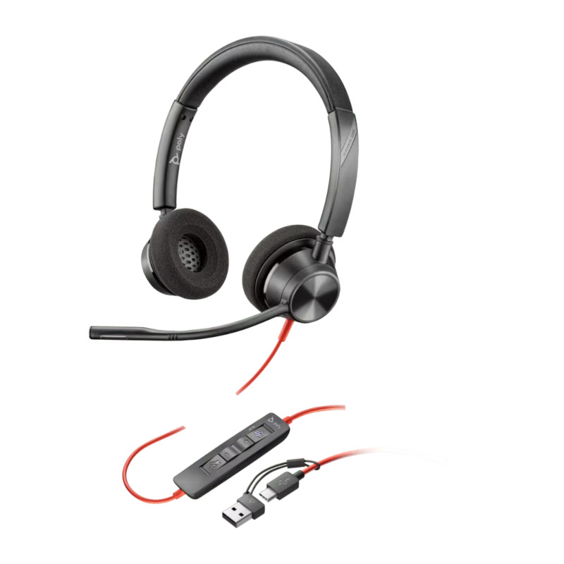 Auricular Poly Blackwire 3320 Stereo USB-C Headset +USB-C/A Adapter, micrófono de reducción de ruido - 8X220AA Poly - 1