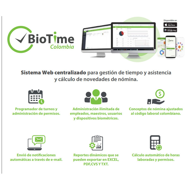 Licencia Biotime - ZKBT-Dev-P2-E50-12 meses - para 2 Dispositivos - 50 Empleados y 5APP zkteco - 1