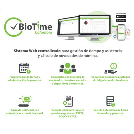 Licencia Biotime - ZKBT-Dev-P2-E50-12 meses - para 2 Dispositivos - 50 Empleados y 5APP zkteco - 1