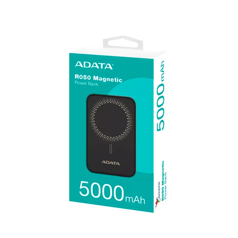 Cargador portátil Adata R050 - Negro - Para iPhone, Smartphone - 1 x Tipo-C 20W - Litio Polímero (Li-Polímero) - 5000mAh - 20W A
