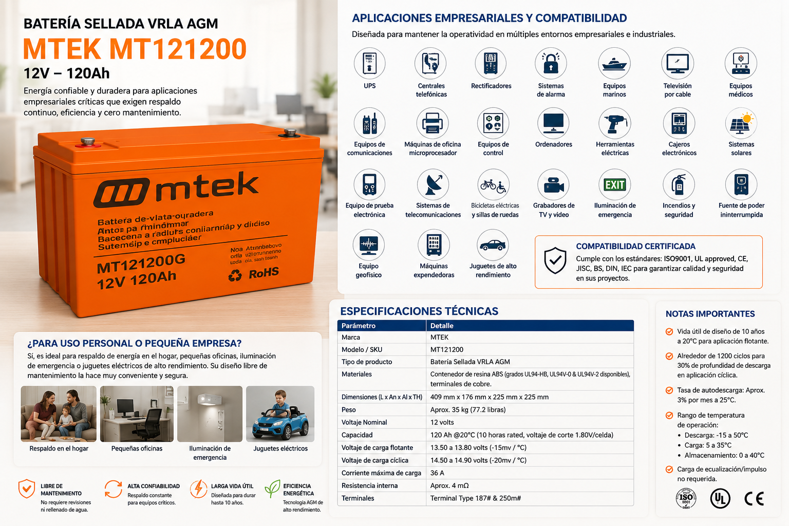 Bateria de 200 Amperios Mtek