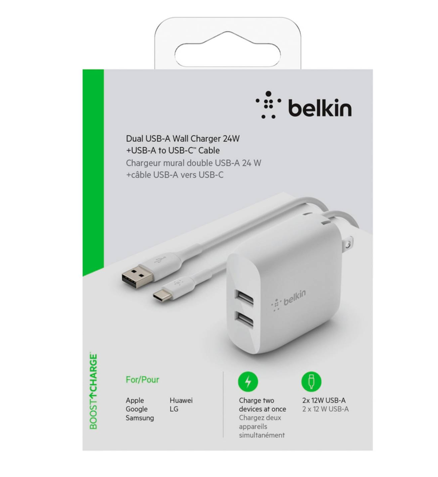 Cargador Belkin Dual USB-A de 24 W + cable USB-A a USB-C - WCE001DQ1MWH Belkin - 3