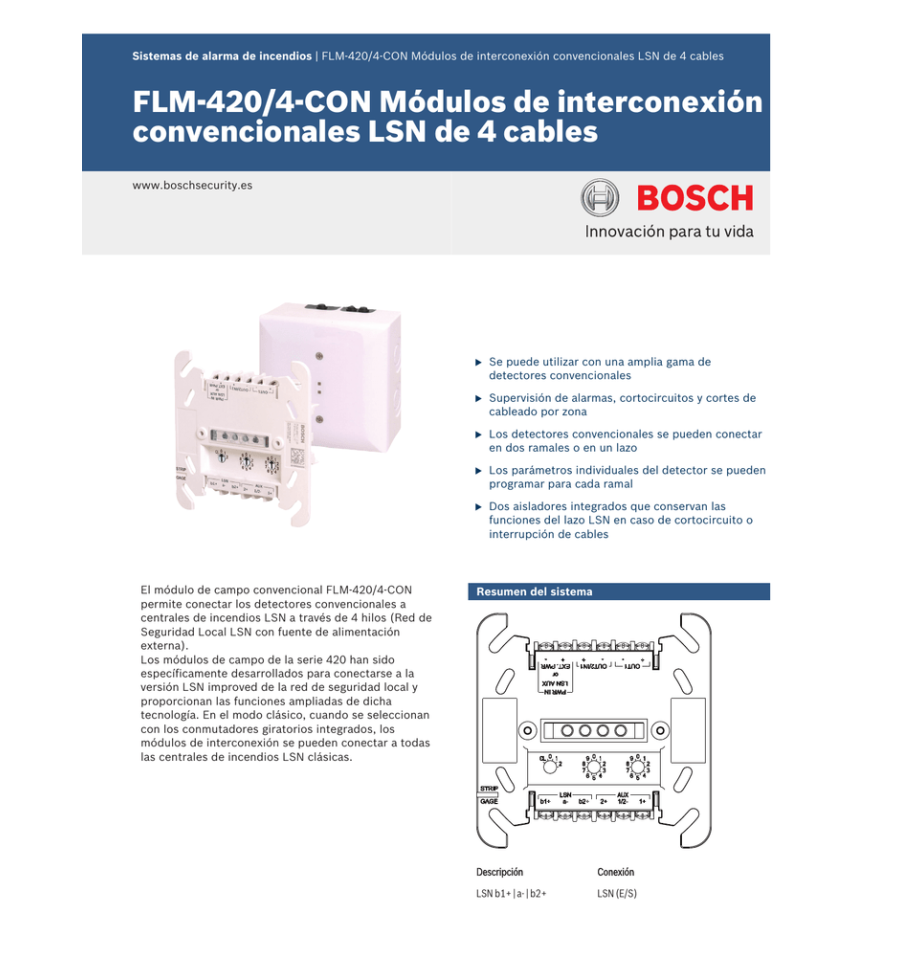Módulos de interconexión convencionales LSN de 4 cables - FLM-420/4-CON-D BOSCH - 1