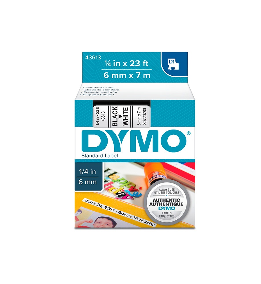 Cinta Dymo D1 6mm negro/blanco - 43613  - 1